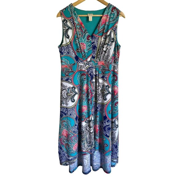Chico's Size 2/Large Multicolor Paisley V-Neck Sleeveless Dress Stretch Hi-Lo - Picture 1 of 6